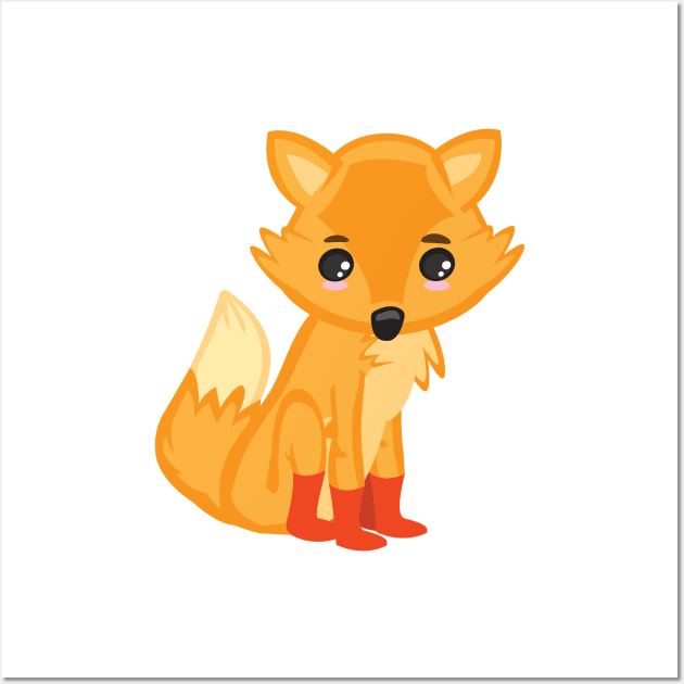 Cute Kawaii Orange Fox Kid Design Wall Art by Uncle Fred Design